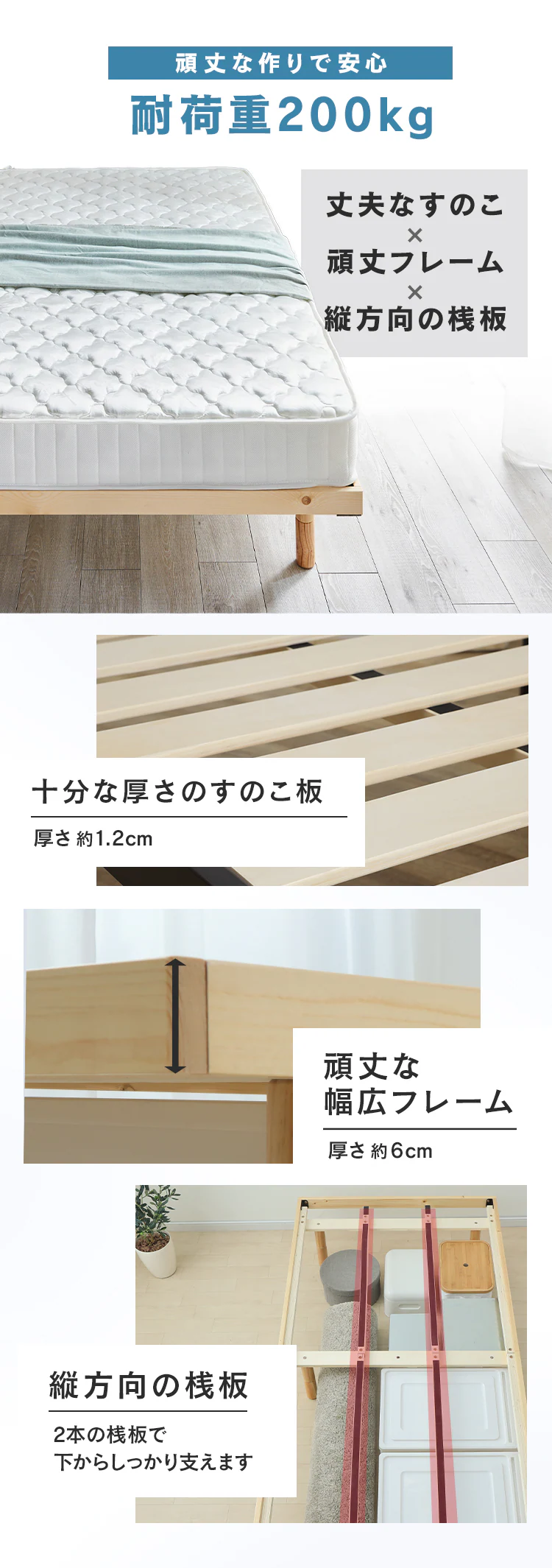ベッド シングル すのこ 高さ3段階 全3色5