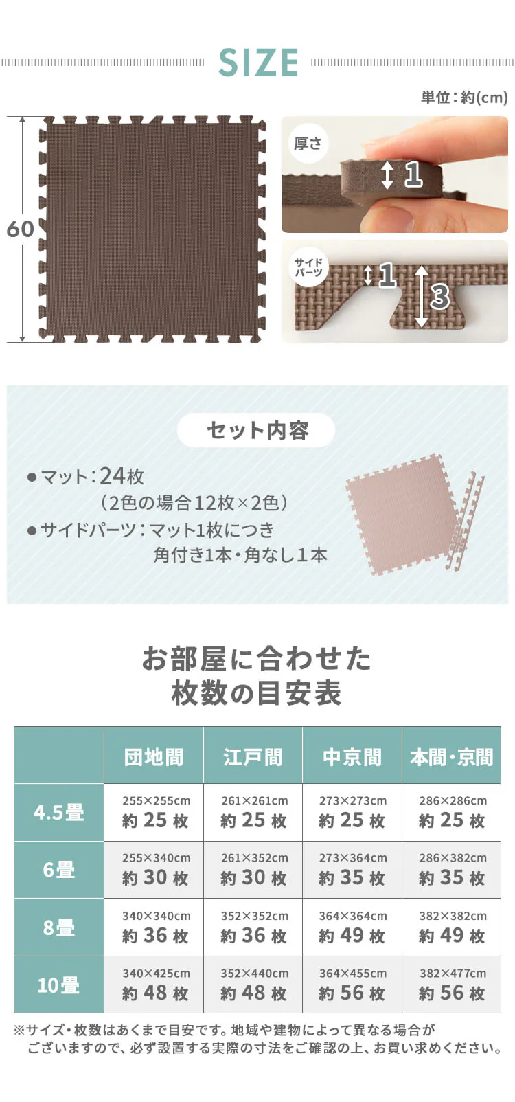 PEジョイントマット（60×60×1） 6セット（24枚） PEJTM-601 ブラウン13