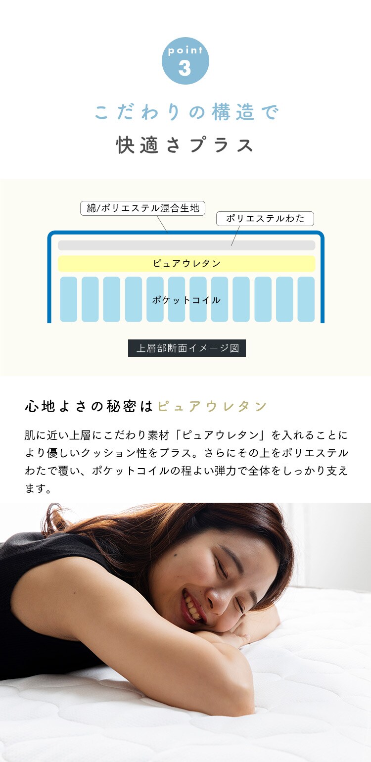 マットレス ダブル ポケットコイル 厚さ12cm PTM12-D  6