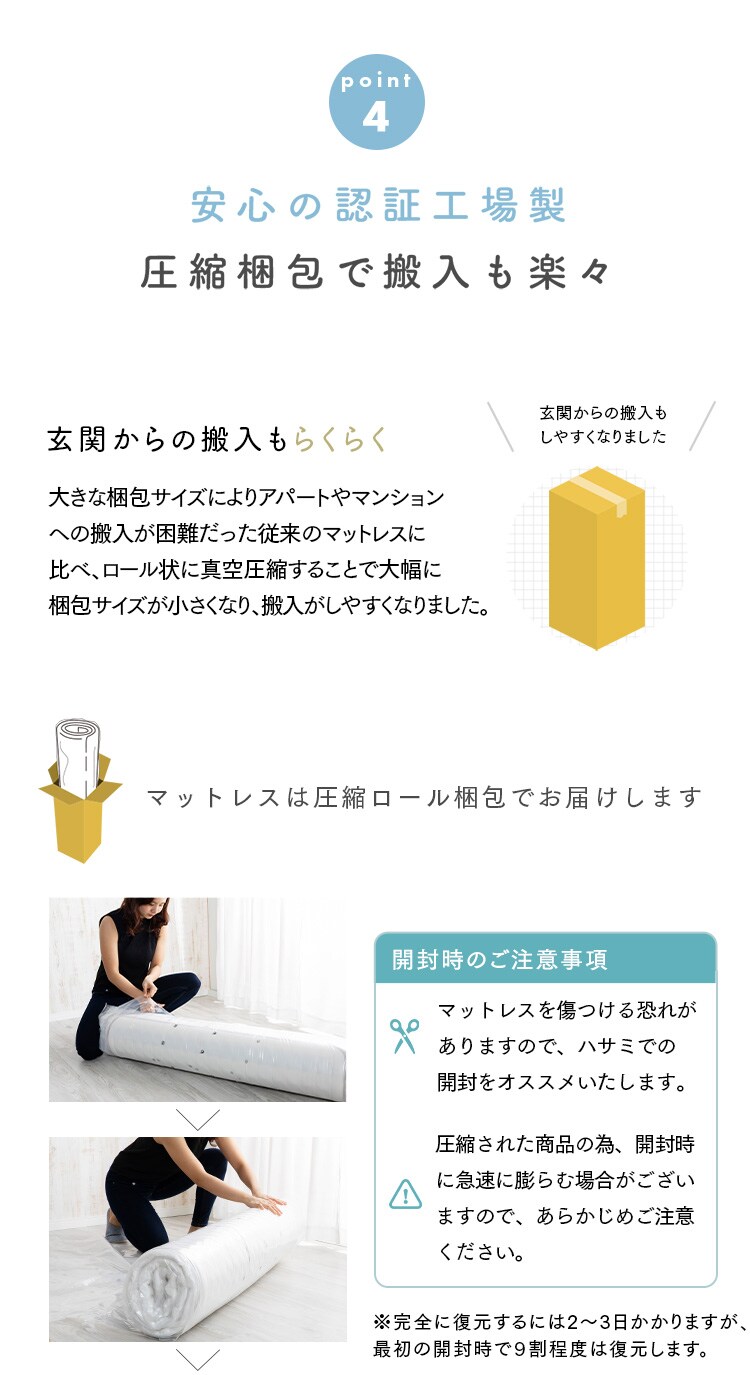 マットレス ダブル ポケットコイル 厚さ12cm PTM12-D  8