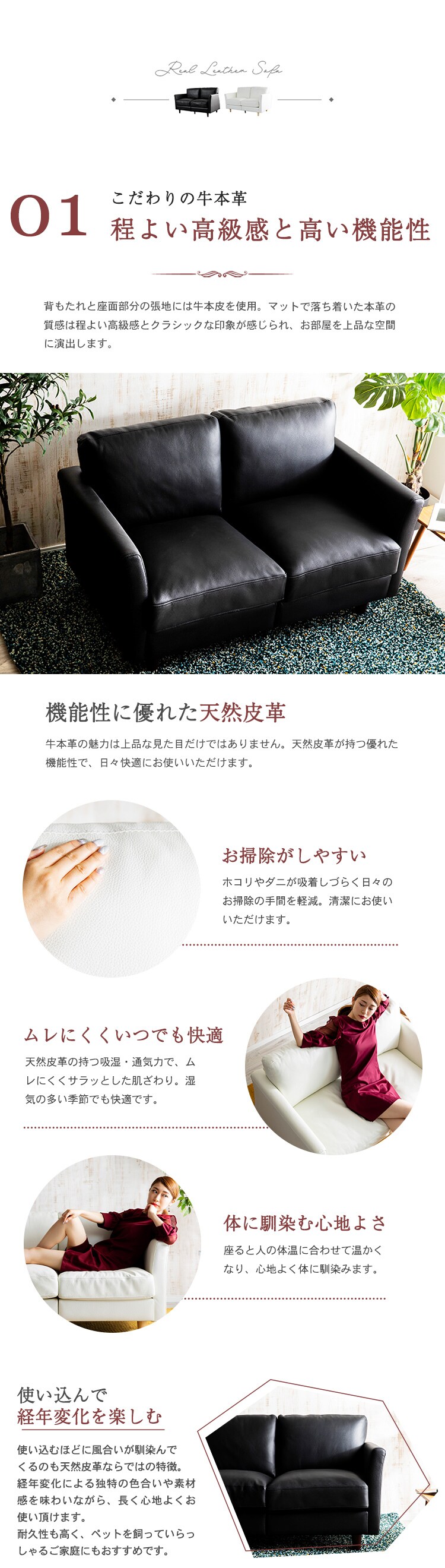 ポケットコイル本革ソファ 2P PLSF-2 全2色【プラザセレクト】2