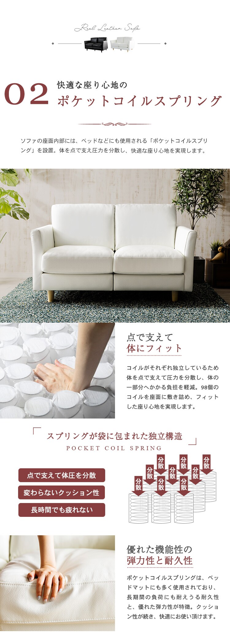 ポケットコイル本革ソファ 2P PLSF-2 全2色【プラザセレクト】3