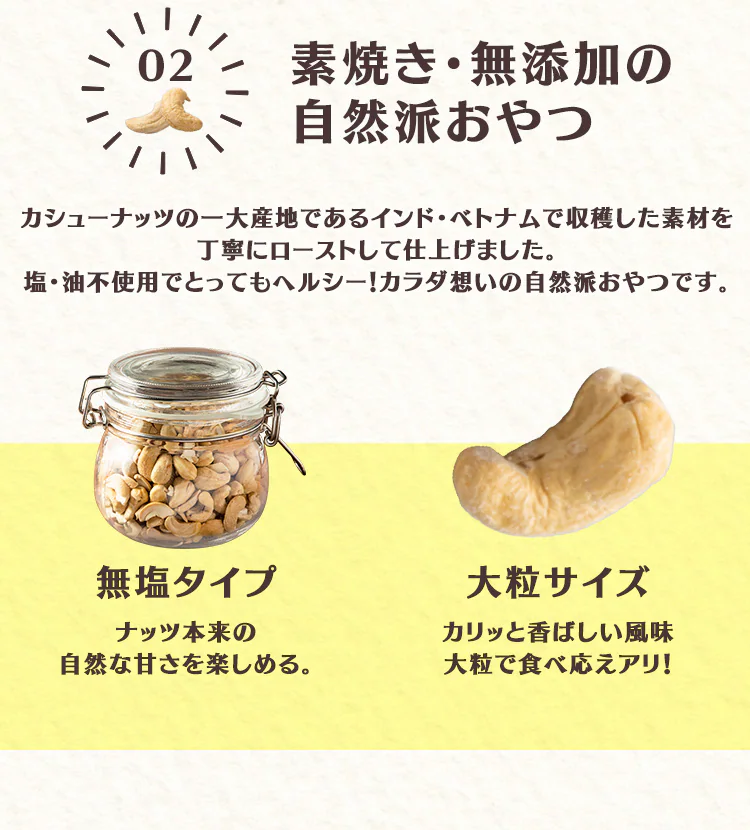 【2袋】 素焼きカシューナッツ 無塩 500g×2 【代引き不可】2