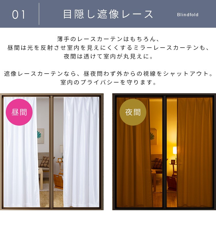 レースカーテン 1枚 UV94％カット 遮像 幅150cm×丈133〜208?3