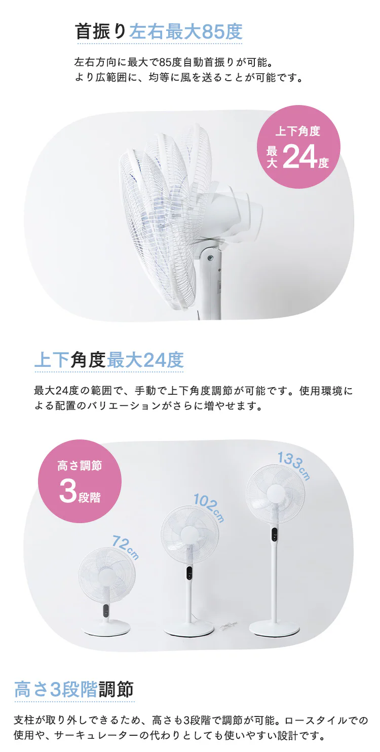 扇風機 DCモーター 左右首振り リモコン付 PF-402FD-W ホワイト9