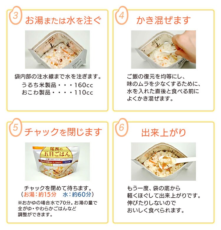 尾西のアルファ米　アルファ米の食べ方