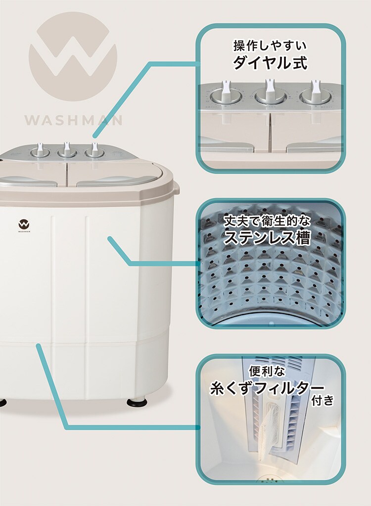 洗濯機 小型 ２槽式 ウォッシュマン ホワイト TOM-05W2