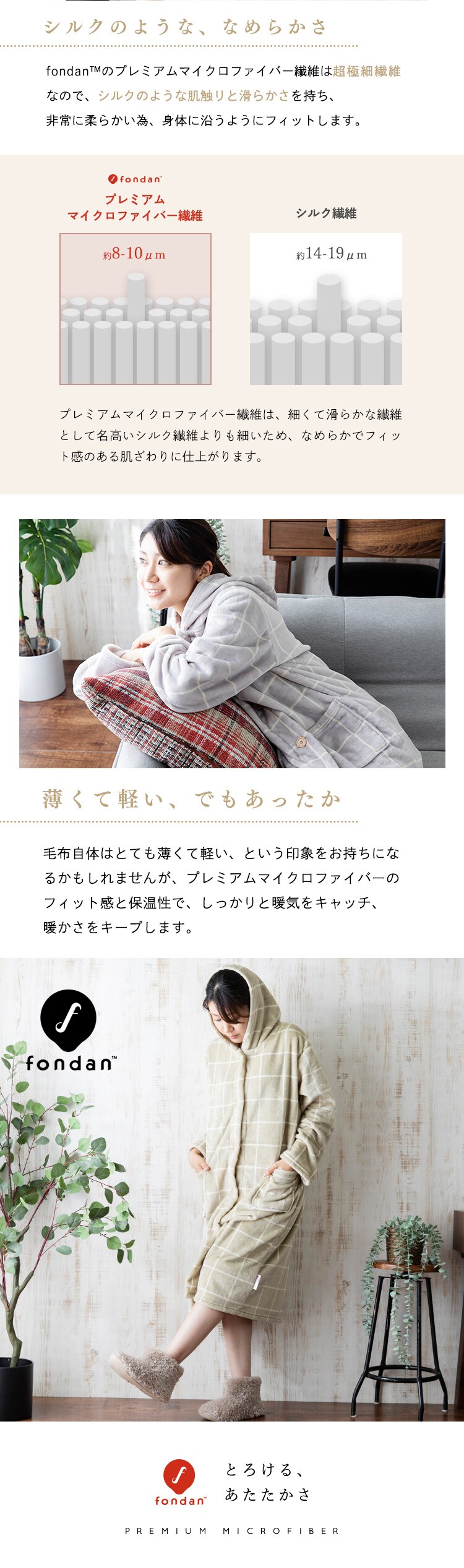 fondan 着る毛布 115cm丈 プレミアムマイクロファイバー フード付き 洗濯可 ネイビー 2