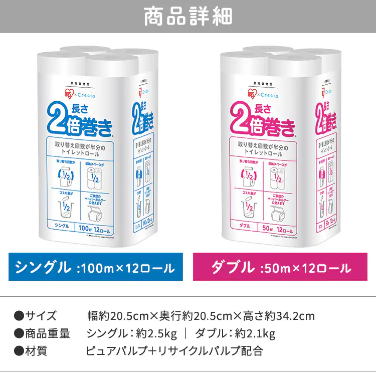 【48ロール】トイレットペーパー シングル 2倍巻 クレシア×アイリス4