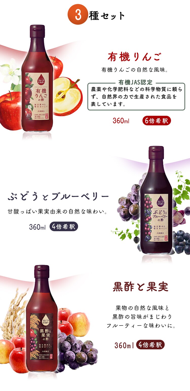 【3本セット】フルーツビネガー360ml FV-24A 【プラザマーケット】2