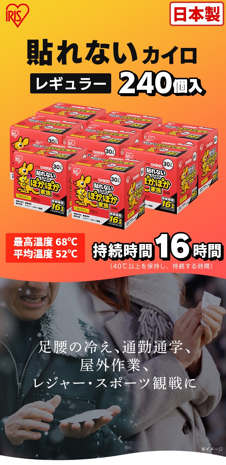 240枚】貼れないカイロ レギュラー 30枚入×8個セット(ケース) 7616589