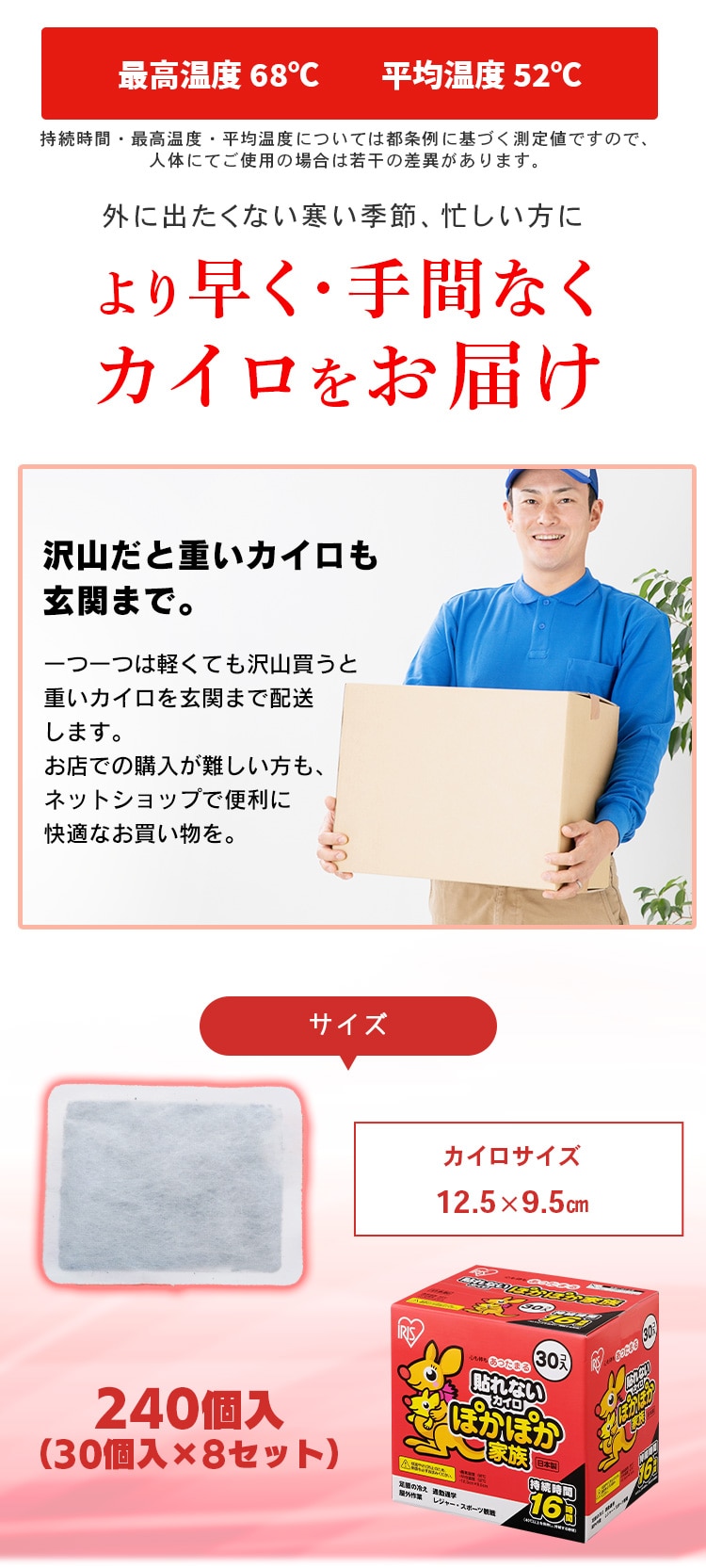 使い捨てカイロ 貼るカイロ 1ケース240個入り 接続時間12時間 送料無料 送料込み 業務用 まとめ買い ドラくん