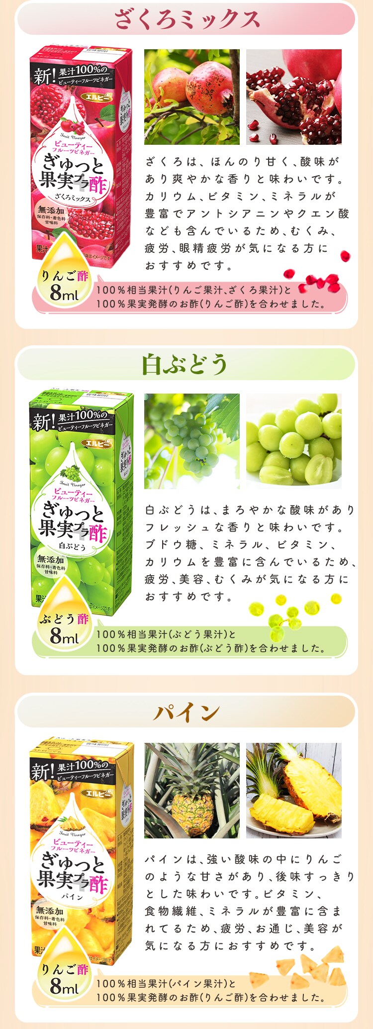 エルビー ぎゅっと果実+酢アソート24本飲み比べセット 【プラザセレクト】【プラザマーケット】  7204867│アイリスプラザ│アイリスオーヤマ公式通販サイト