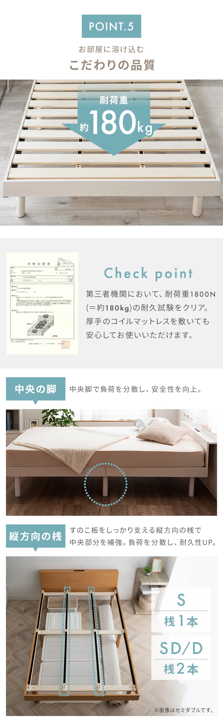 ベッド シングル すのこ 棚付き コンセント 高さ3段階 ホワイト7