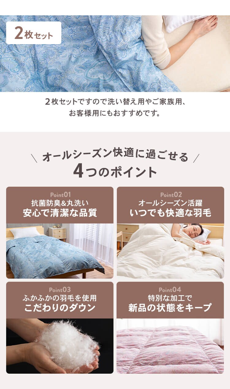 【2枚セット】掛け布団 シングル 羽毛 SDD85% FRFT-85 全3色1