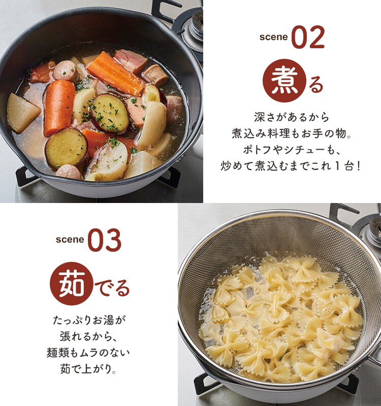 和平フレイズ 和平フレイズ マルチフライパン 22cm IH対応 深型 ガラス蓋 ザル付 ホワイト RB-2165 3