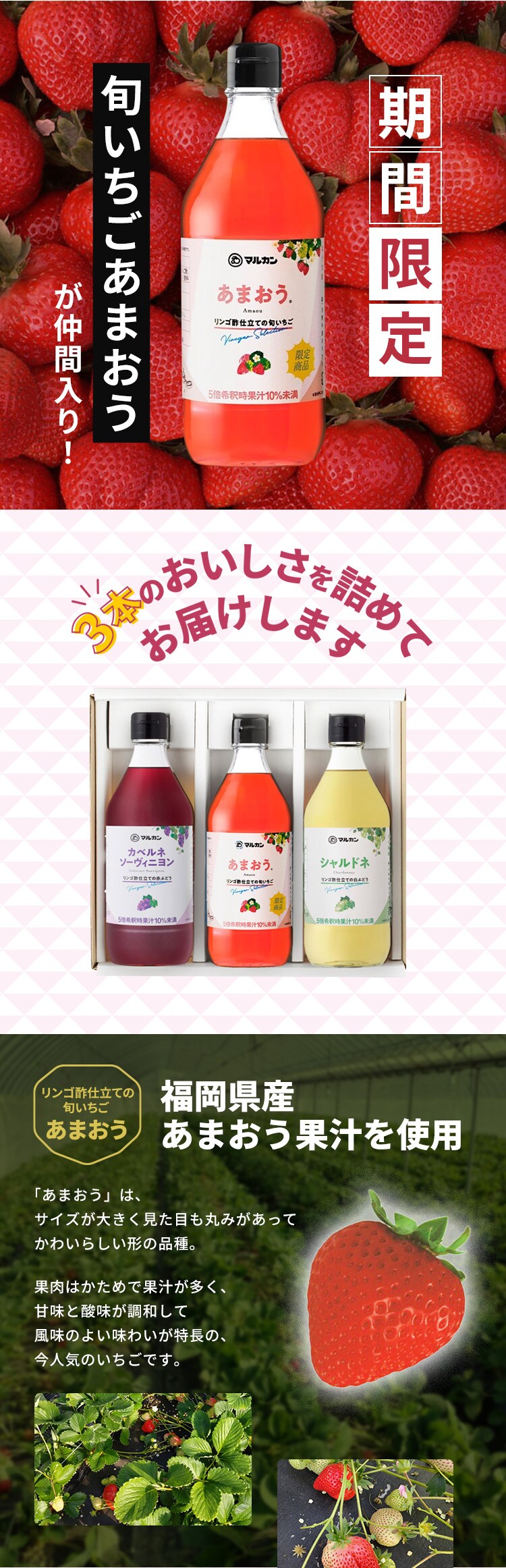 マルカン酢 あまおう・カベルネ・シャルドネ飲用酢3本セット 【プラザセレクト】【プラザマーケット】 7246778│アイリスプラザ│アイリス オーヤマ公式通販サイト