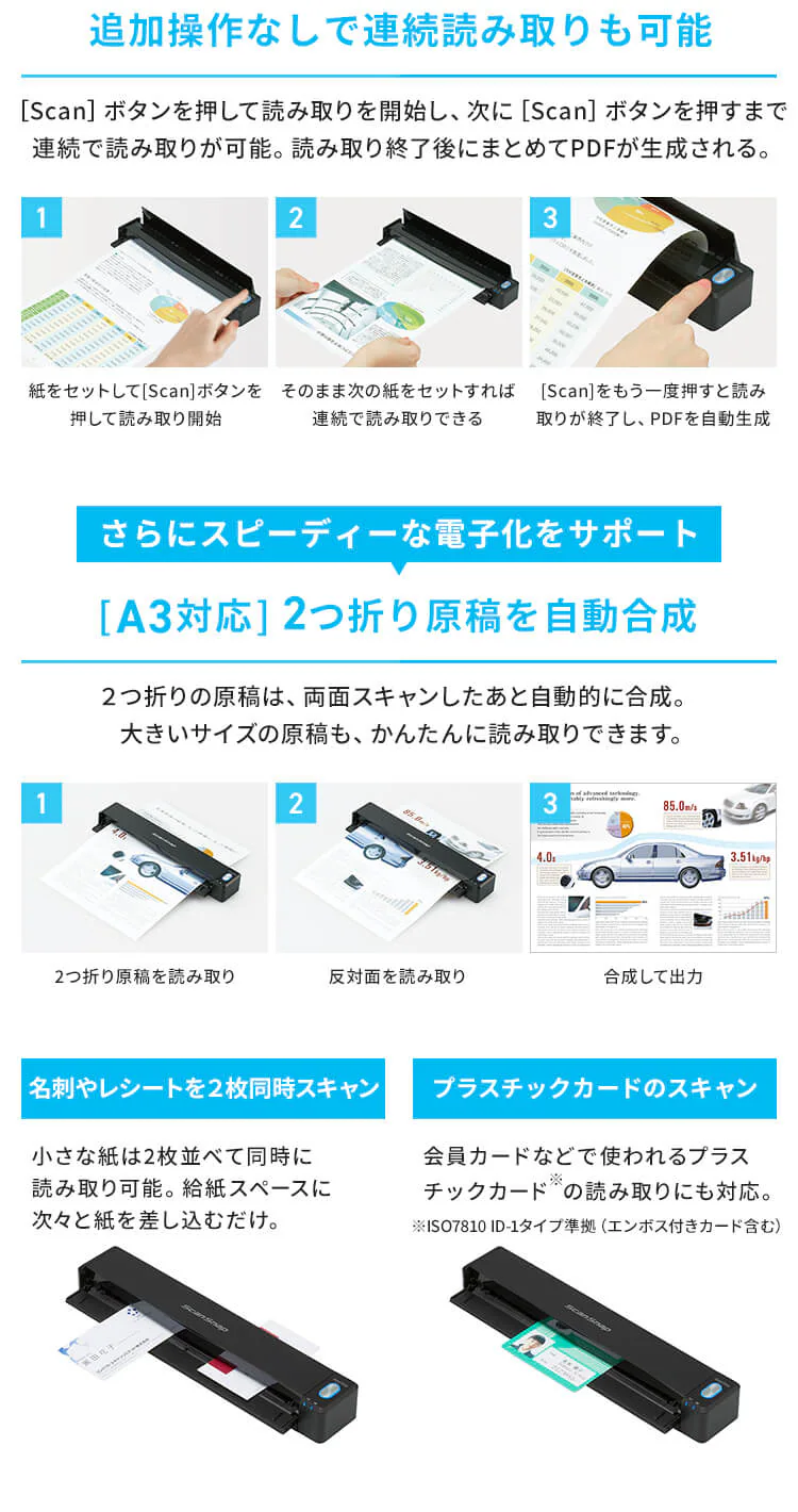 スキャナー 小型 A3 A4 バッテリー搭載 ScanSnap iX100 FI-IX100BW4