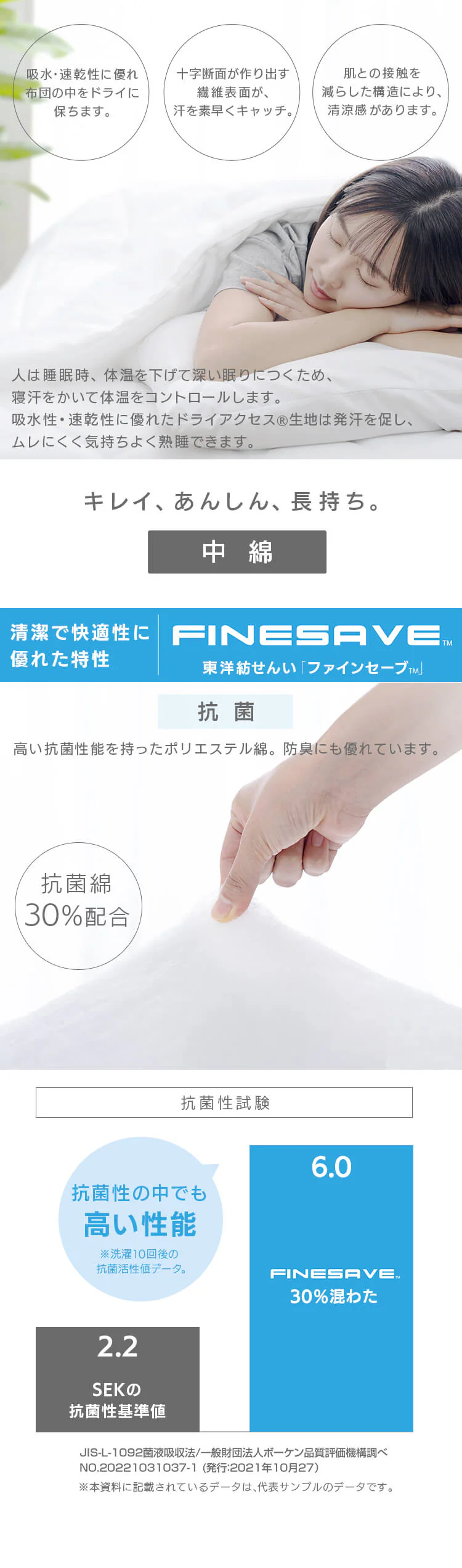 掛け布団 シングル 薄手 吸水速乾 抗菌防臭 ホワイト 2