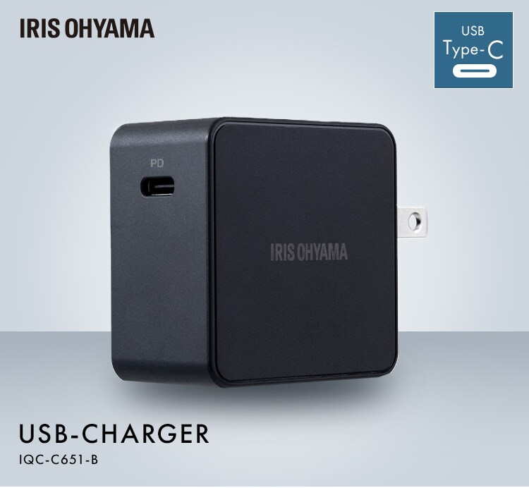 充電器 USB 高出力 IQC-C651 ブラック (Type-C) 7248622│アイリス
