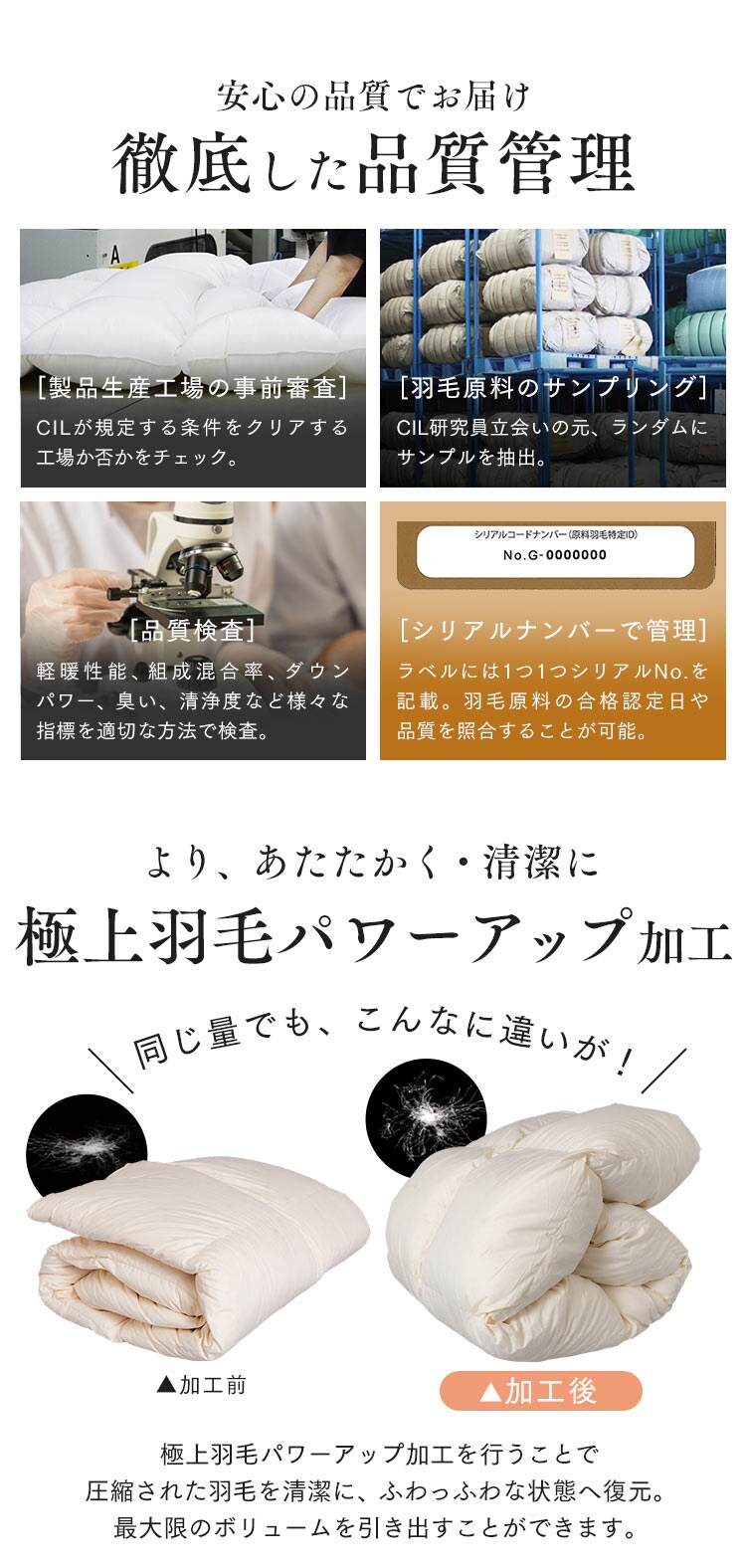 羽毛布団 シングルロング WDD85% 300dp 1.0kg ベージュ6