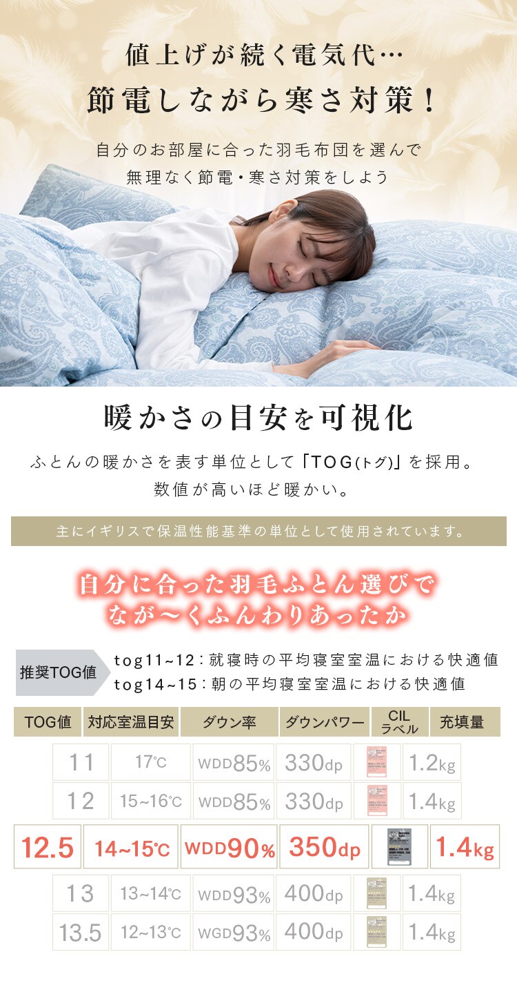 羽毛布団 ダブルロング WDD90% 350dp 1.4kg ペイズリーピンク 7268860