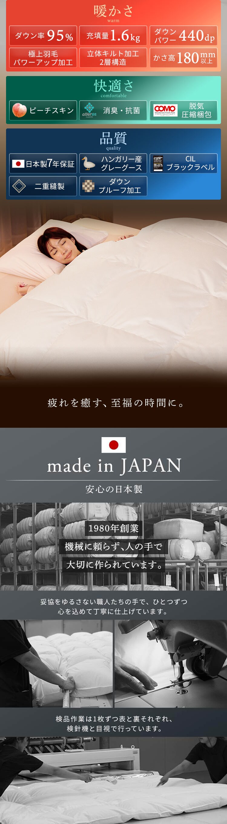 羽毛布団 ハンガリー産 GGD95% 440dp 1.6kg ダブル ベージュ 【直送】 【代引き不可】1