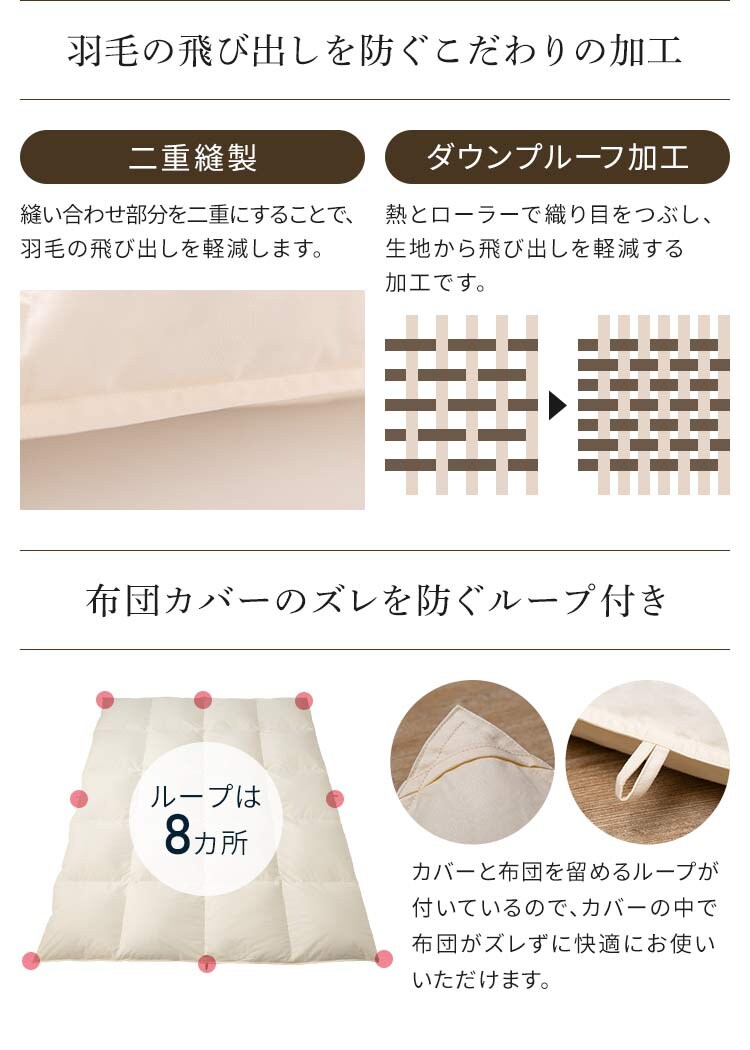 2層式羽毛掛け布団 グレーグースダウン GGD95%（ハンガリー産） 1.6kg 無地 ベージュ ダブル 【プラザセレクト】【直送】 12
