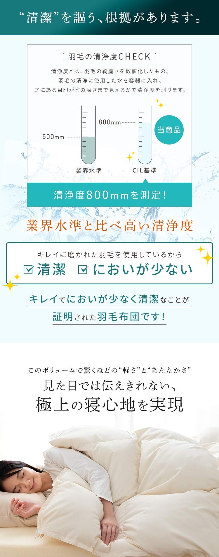羽毛布団 2枚合わせ WDD50%・85% 0.5kg/1.1kg ダブルロング ベージュ 【直送】 【代引き不可】8