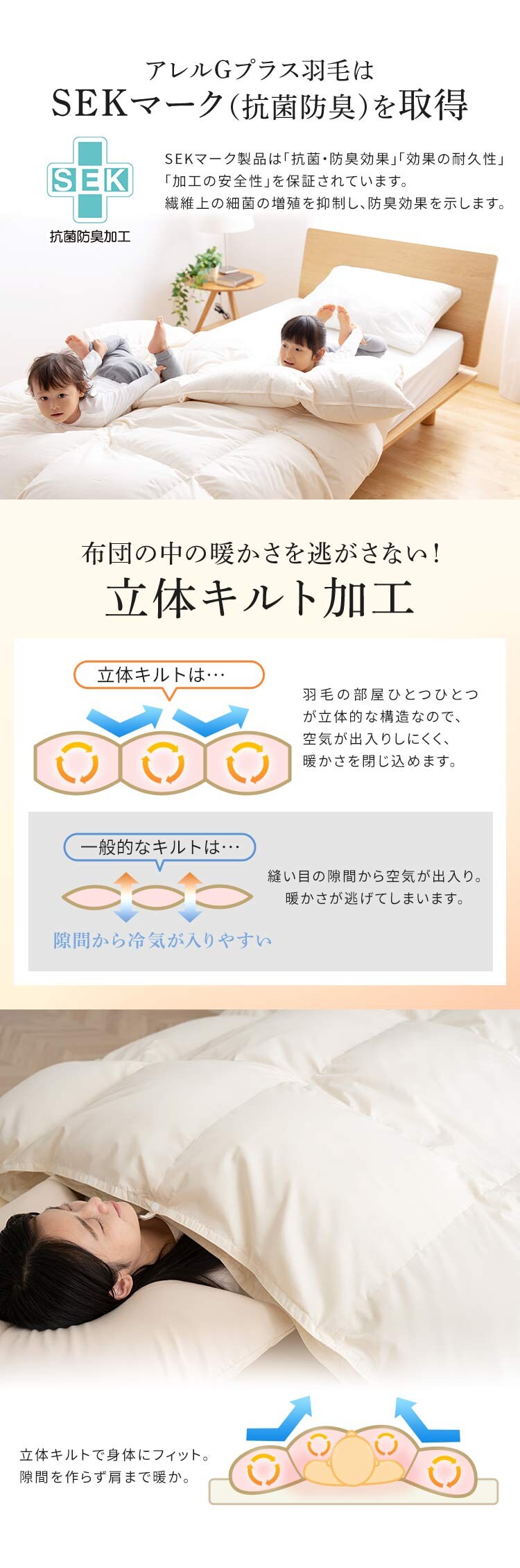 羽毛布団 2枚合わせ WDD50%・85% 0.5kg/1.1kg ダブルロング ベージュ 【直送】 【代引き不可】10