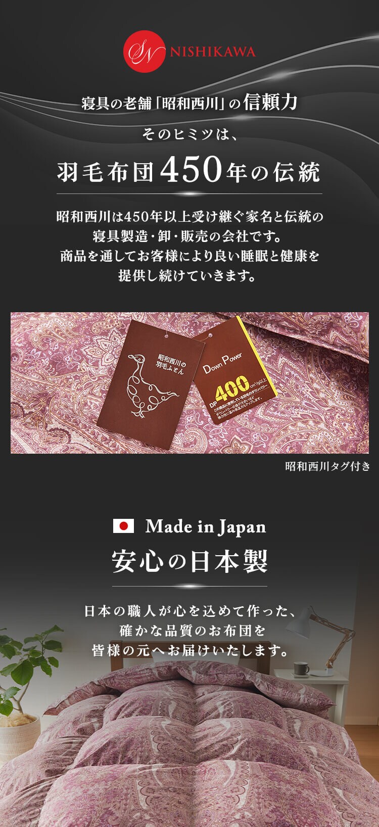 昭和西川 羽毛掛けふとん ハンガリーWGD93％ サテン3