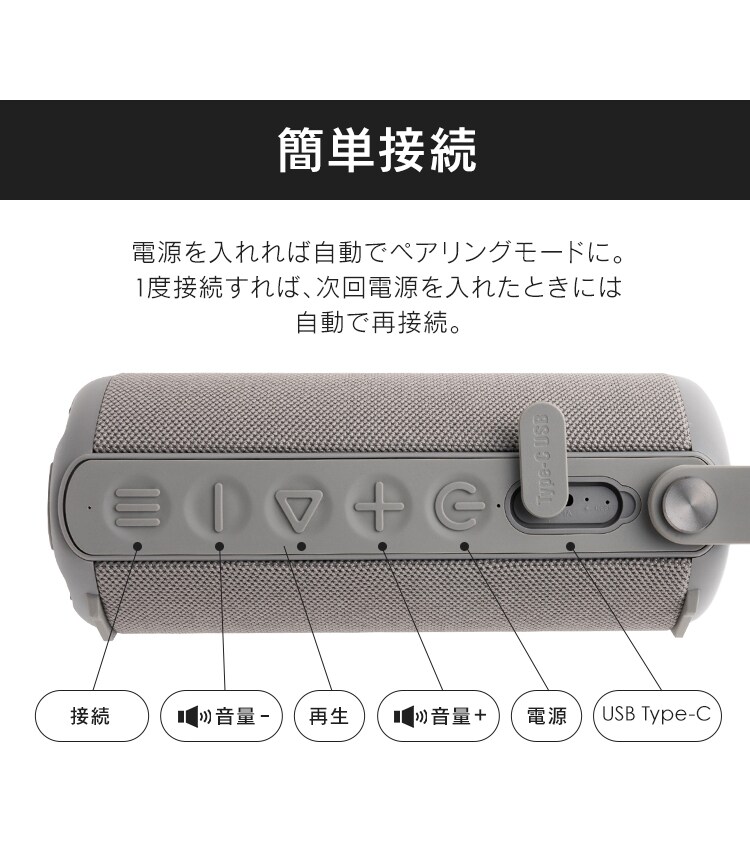 スピーカー Bluetooth 連続使用14h 防水 BTS-213-H グレー 7250062