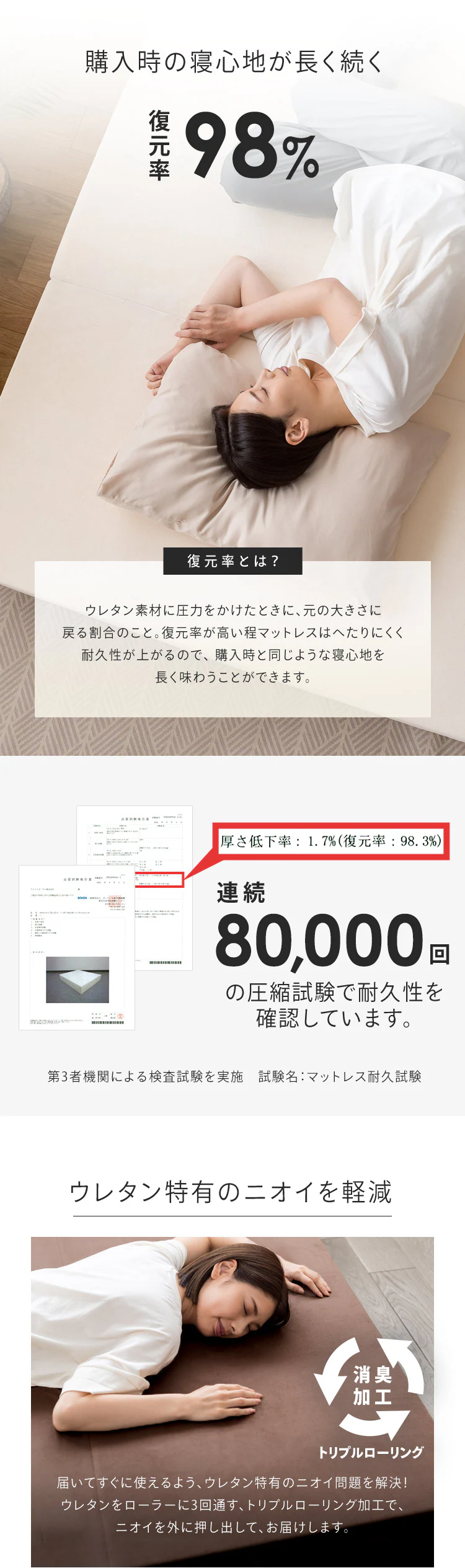 高反発三つ折りマットレス 10cm(ノーマル) セミダブル ネイビー【プラザセレクト】7