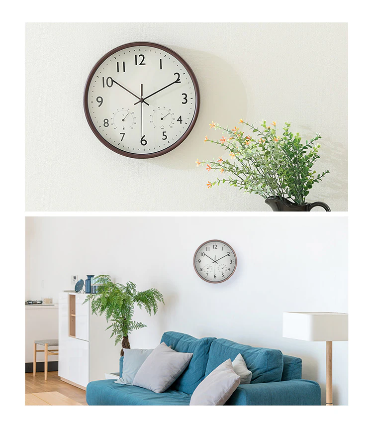 掛時計 温湿度計付 ミエル 直径25cm 28199 ブラウン8