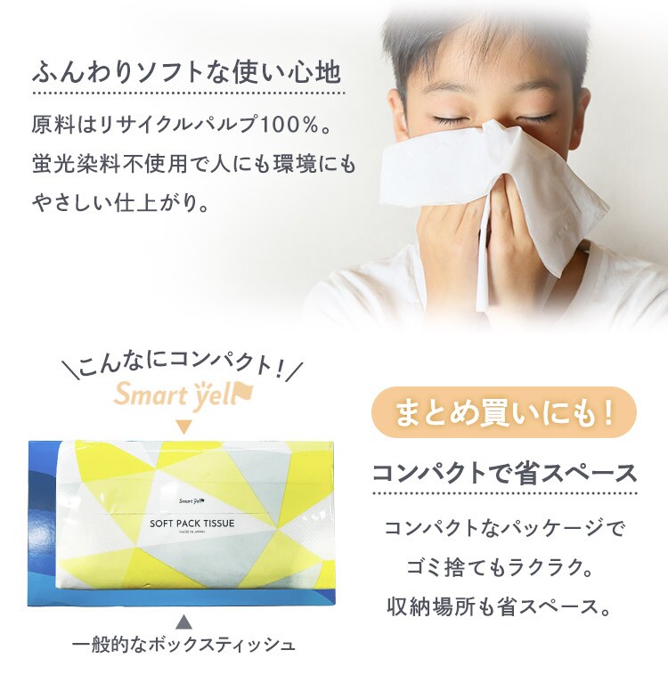 【5パック】 ティッシュ ソフトパック 300枚 (150組) 5パック 3