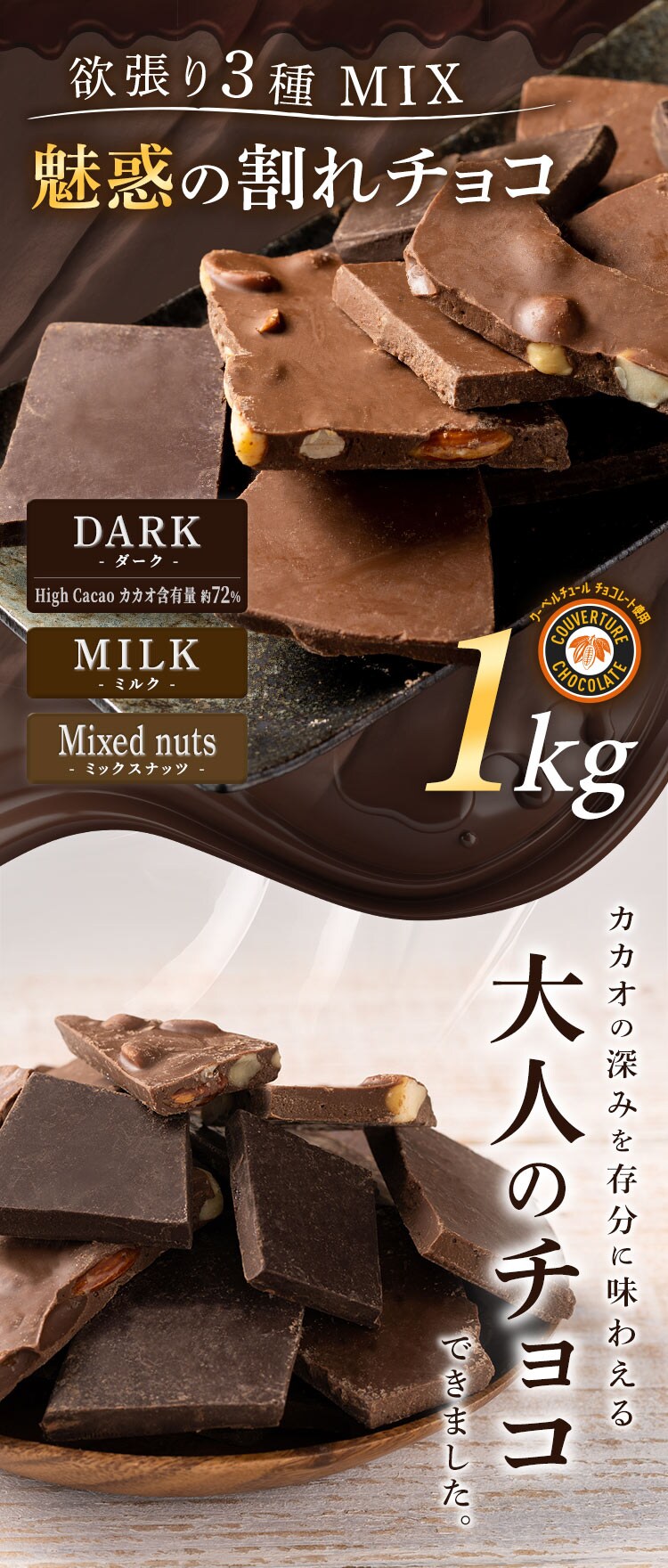 割れチョコダーク/ミルク/ミックスナッツ 1kg 0
