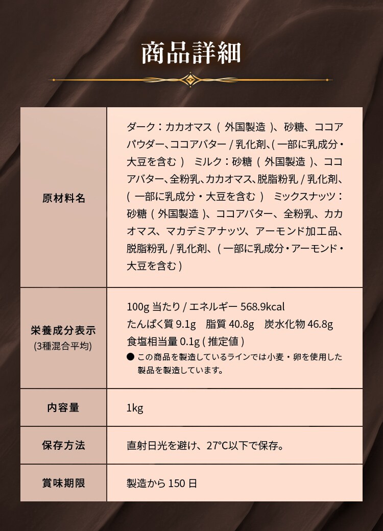 割れチョコダーク/ミルク/ミックスナッツ 1kg 8