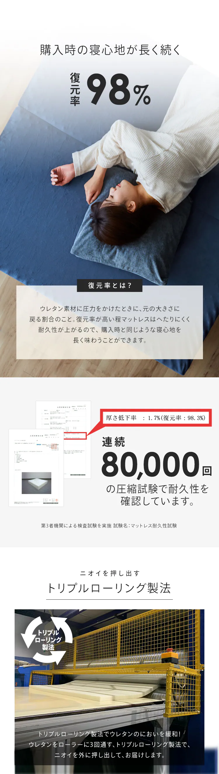 高反発三つ折りマットレス 10cm(プロファイル)シングル ブラウン【プラザセレクト】6