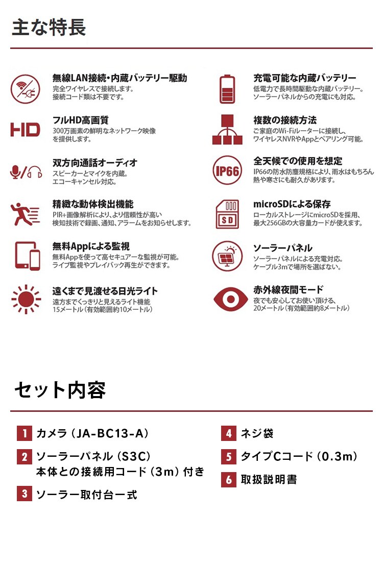 バッテリーIPカメラ+ソーラーパネルセット 白7