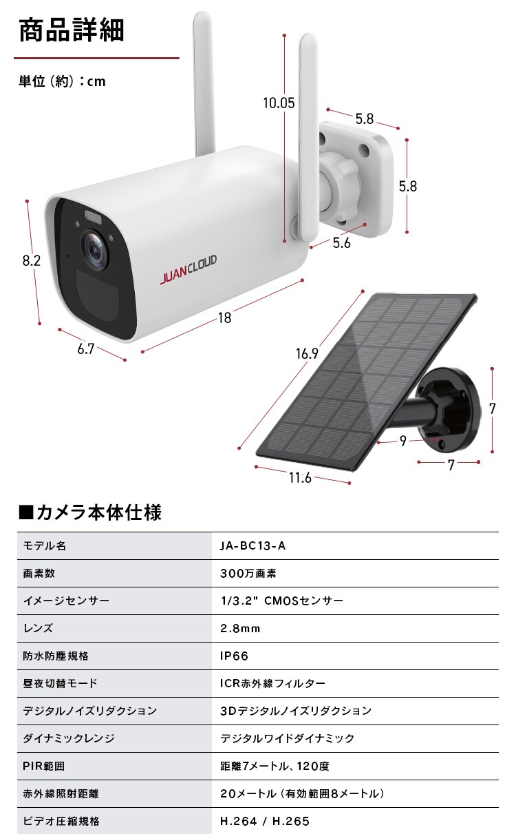 バッテリーIPカメラ+ソーラーパネルセット 白8