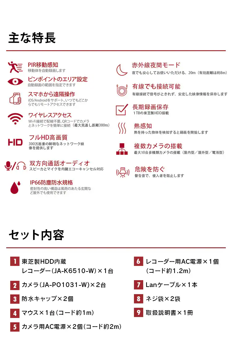 Wi-Fiネットワークカメラ10局レコーダーセット 白10