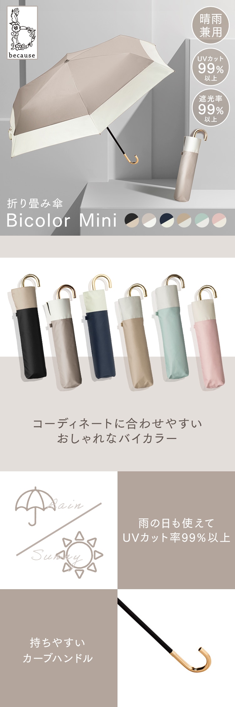 Petit vousの日傘　未使用品 BREEZE 392 PARABURELLA EASY MINI 50 ◯△□ 電球 ソフト