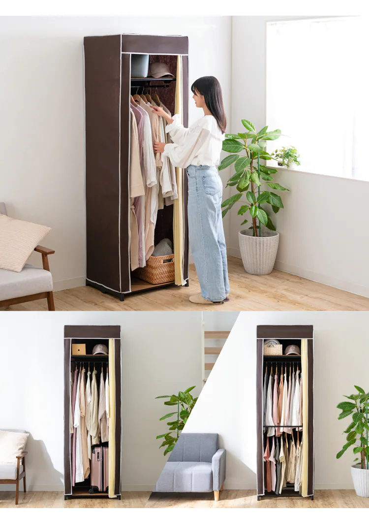 ハンガーラック 大容量 60幅 上下棚 選べるカバー付きクローゼットハンガー 40177