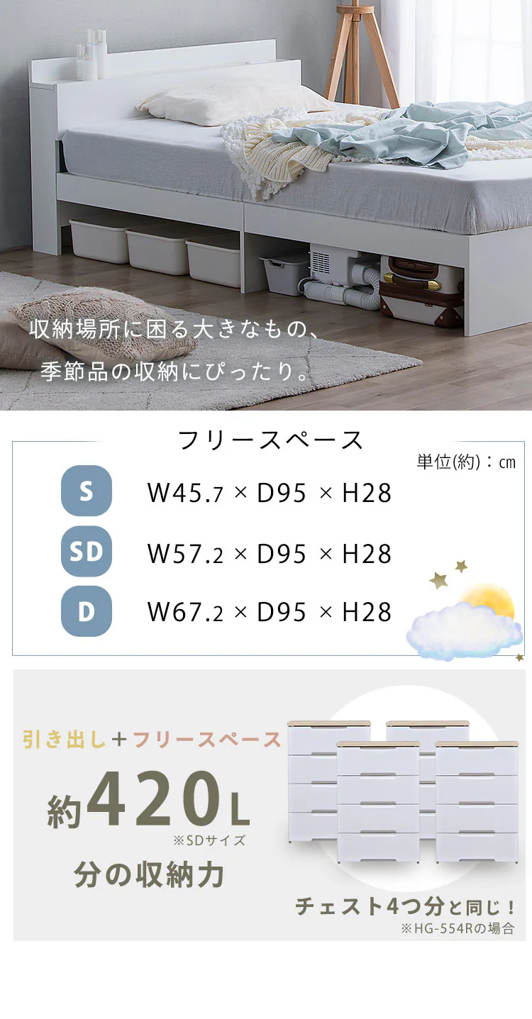 【マットレスセット】ベッド セミダブル 収納付き コンセント ブラウン+ポケットコイルマットレス 黒4