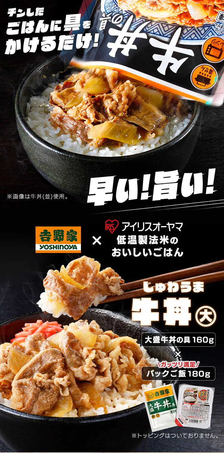 吉野家 冷凍牛丼の具 大盛 160g 30食セット パックご飯 180g×40パック【代引き不可】0