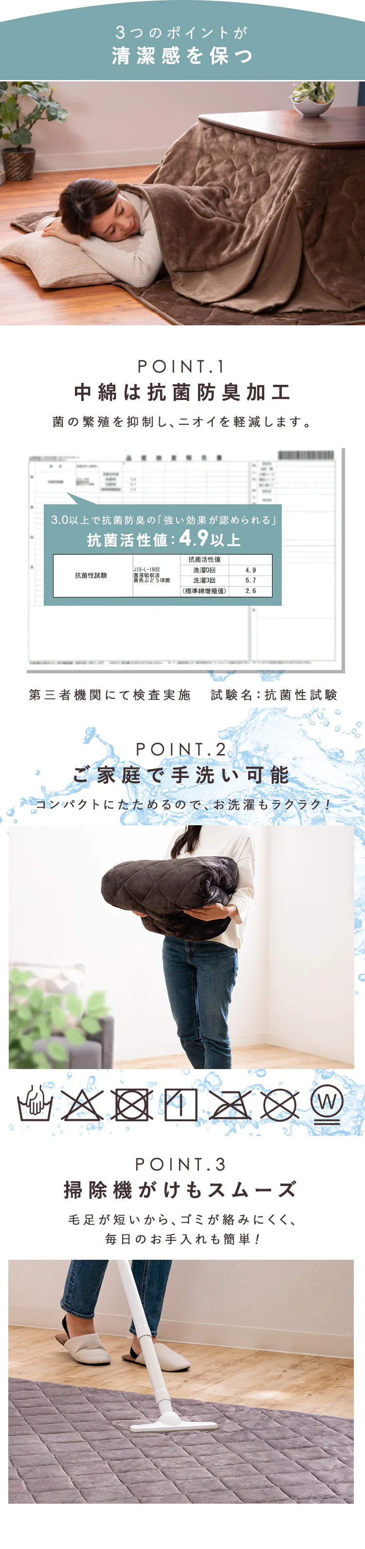 ラグ こたつ敷き布団 正方形 150×150cm マイクロファイバー チャコール 3