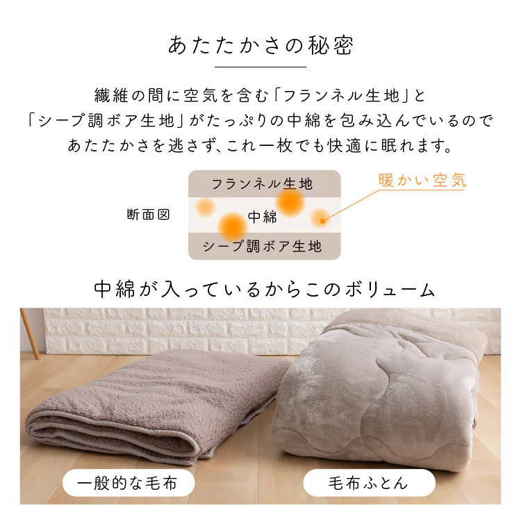 【2点で5%OFFクーポン】シープ調ボア毛布布団 シングル 洗濯可 スモーキーピンク 5