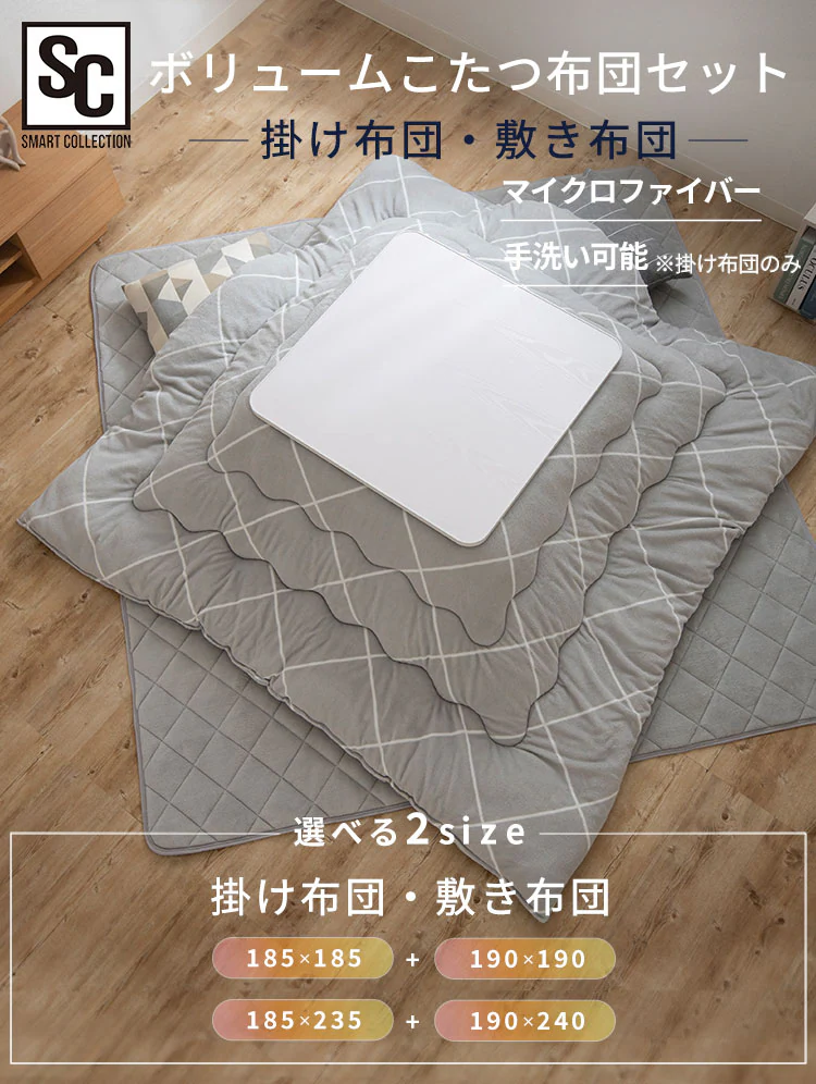 【2点】こたつ布団セット 185×185 正方形 マイクロファイバー 掛け布団洗濯可 【リバーシブル】ネイビー・ノルディック 0
