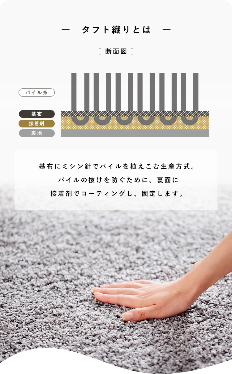 ラグ タフトラグ 185cm&times;185cm 2畳 ベージュ ORG-TF18183