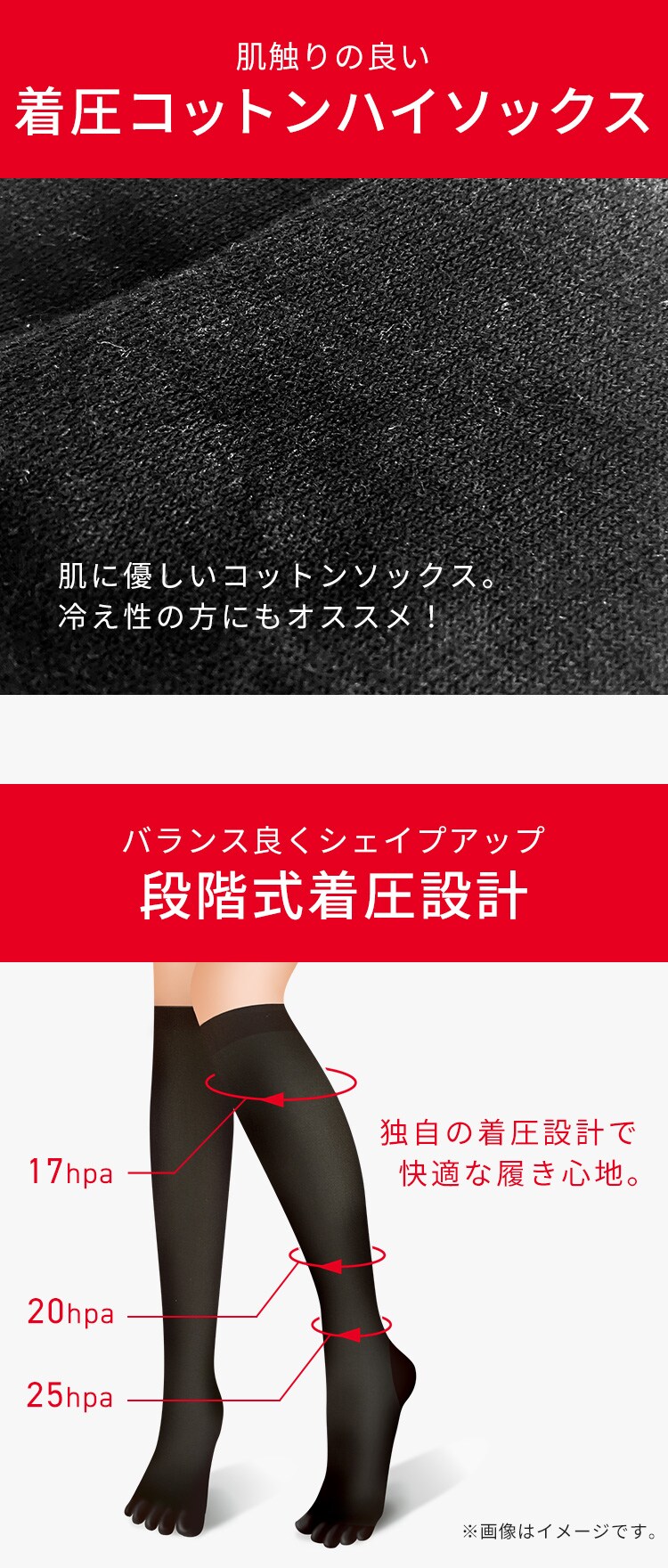 着圧コットン5本指ハイソックス(2足組) ブラック MP-HS1042 S1